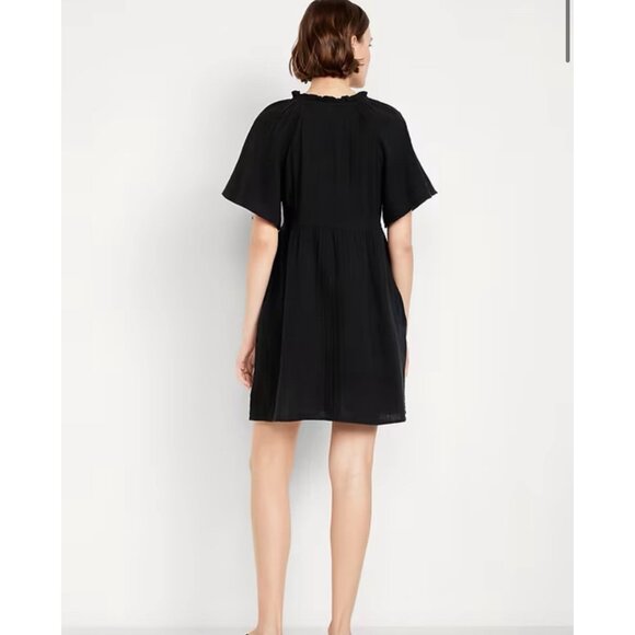 Old Navy Sz Xl Black Pockets Flutter Sleeve Crinkle Gauze Mini Swing Dress - Picture 3 of 12